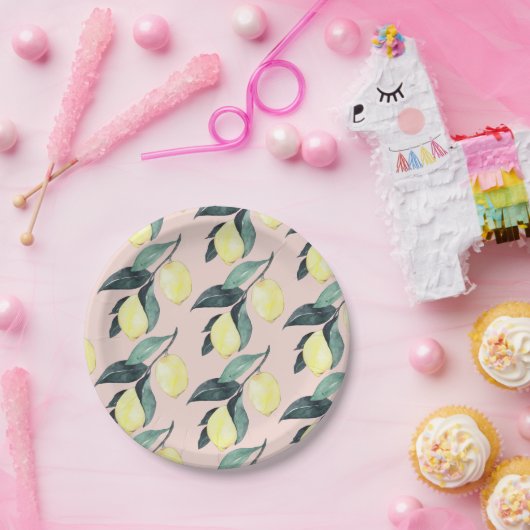 Aquarellfarben Lemonen und Blätter Gelb Nahtloses Pappteller (Party)