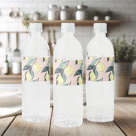 Aquarellfarben Lemonen und Blätter Gelb Nahtloses  Wasserflaschenetikett
