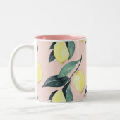 Aquarellfarben Lemonen und Blätter Gelb Nahtloses Zweifarbige Tasse (Links)
