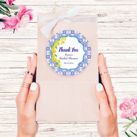 Aquarellfarben Lemons Amalfi Bridal Danke Runde Runder Aufkleber