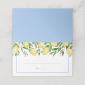 Aquarellfarben Lemons Blass Blue Hochzeit Empfang Platzkarte (Außenseite Aufgefaltet)