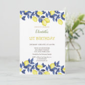 Aquarellfarben Lemons Blaues Mittelmeer Geburtstag Einladung (Stehend Vorderseite)