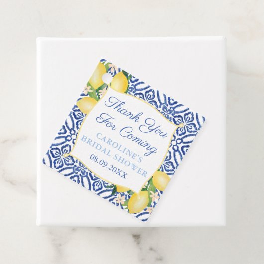 Aquarellfarben Lemons Blue Amalfi Tiles Vielen Dan Geschenkanhänger (Beispiel)