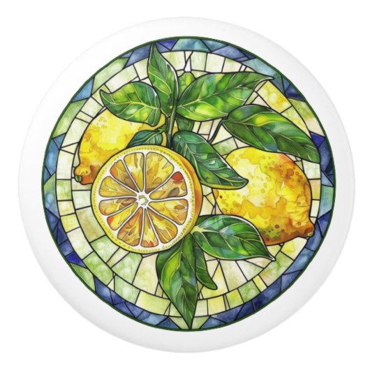 Aquarellfarben Lemons gestanztes Glas Gelb Grün Bl Keramikknauf (Vorderseite)