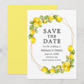 Aquarellfarben Lemons Greenery Geo Frame Save the  Date (Vorne/Hinten)