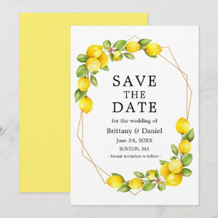 Aquarellfarben Lemons Greenery Geo Frame Save the  Date