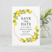 Aquarellfarben Lemons Greenery Geo Frame Save the  Save The Date (Stehend Vorderseite)