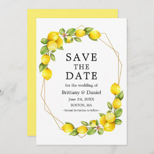 Aquarellfarben Lemons Greenery Geo Frame Save the  Save The Date