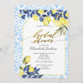 Aquarellfarben Lemons Italian Blue Tiles Brautpart Einladung (Vorne/Hinten)