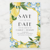 Aquarellfarben Lemons Mittelmeer Save the Date Weinetikett (Einzelnes Label)