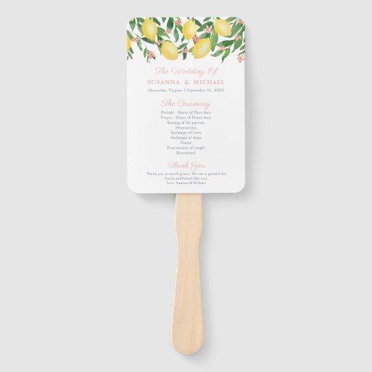 Aquarellfarben Lemons Pink Text Hochzeitsprogramm Fächer (Vorderseite)