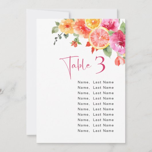 Aquarellfarben, leuchtend, Citrus Blume Sitzkarte Einladung (Vorderseite)