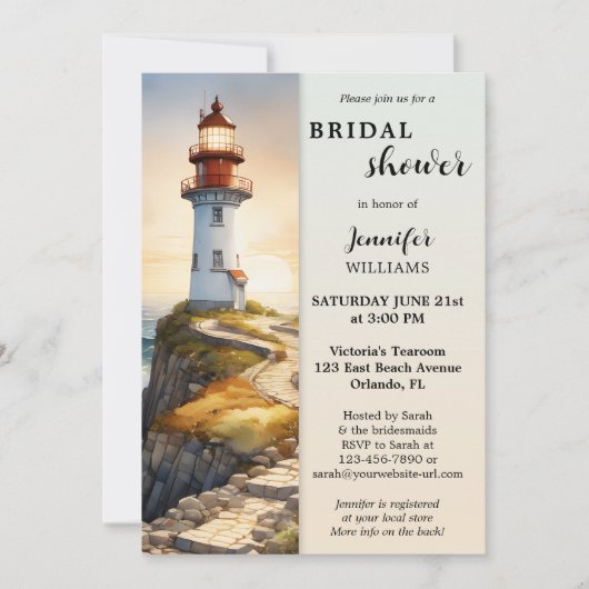 Aquarellfarben Leuchtturm Küstenmeer Brautparty Einladung (Vorderseite)