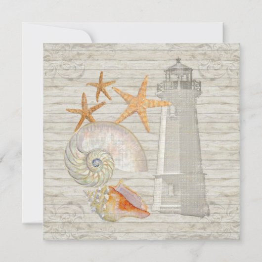 Aquarellfarben Leuchtturm Muscheln Beach Hütte Hoc Einladung (Rückseite)
