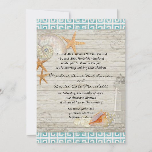 Aquarellfarben Leuchtturm Muscheln Beach Hütte Hoc Einladung (Vorderseite)