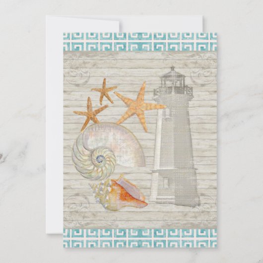 Aquarellfarben Leuchtturm Muscheln Beach Hütte Hoc Einladung (Rückseite)