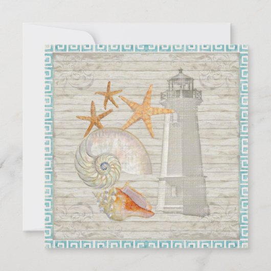 Aquarellfarben Leuchtturm Muscheln Beach Hütte Hoc Einladung (Rückseite)