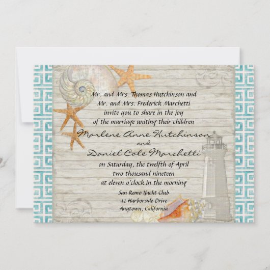 Aquarellfarben Leuchtturm Muscheln Beach Hütte Hoc Einladung (Vorderseite)