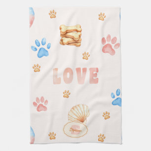 Aquarellfarben-"LIEBE"-Design mit Hundepaw-Drucken Geschirrtuch