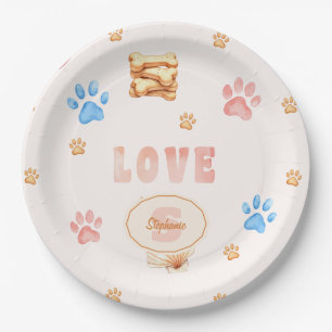 Aquarellfarben-"LIEBE"-Design mit Hundepaw-Drucken Pappteller