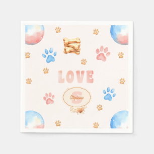 Aquarellfarben-"LIEBE"-Design mit Hundepaw-Drucken Serviette