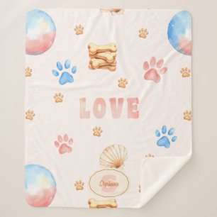 Aquarellfarben-"LIEBE"-Design mit Hundepaw-Drucken Sherpadecke