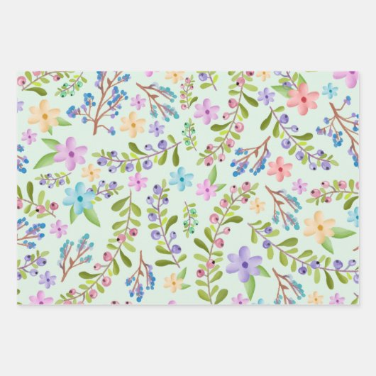 Aquarellfarben, Lila, Blau Kleine Blume Geschenkpapier Set (Vorderseite 3)