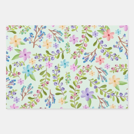 Aquarellfarben, Lila, Blau Kleine Blume Geschenkpapier Set (Vorderseite 2)