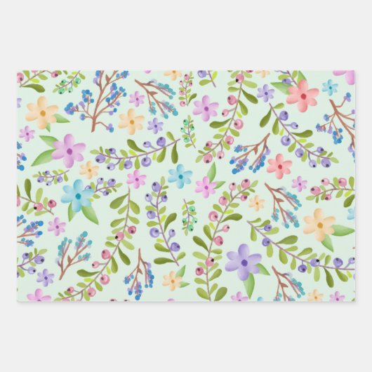 Aquarellfarben, Lila, Blau Kleine Blume Geschenkpapier Set (Vorderseite)