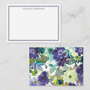 Aquarellfarben Lila blaues Blumenmuster Personalis Mitteilungskarte