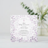 Aquarellfarben Lila Blumen Erste Kommune Einladung (Stehend Vorderseite)