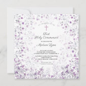 Aquarellfarben Lila Blumen Erste Kommune Einladung (Vorderseite)