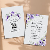 Aquarellfarben lila florale QR-Code Graue Hochzeit Einladung