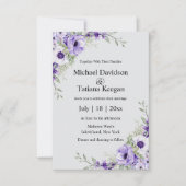 Aquarellfarben lila florale QR-Code Graue Hochzeit Einladung (Vorderseite)