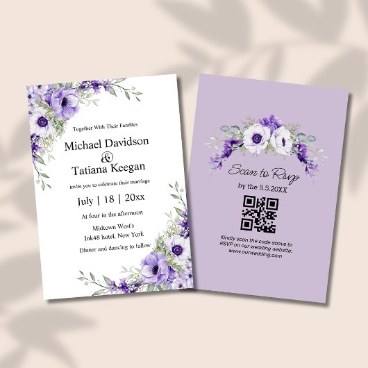 Aquarellfarben lila florale qr Code uAwg Hochzeit Einladung