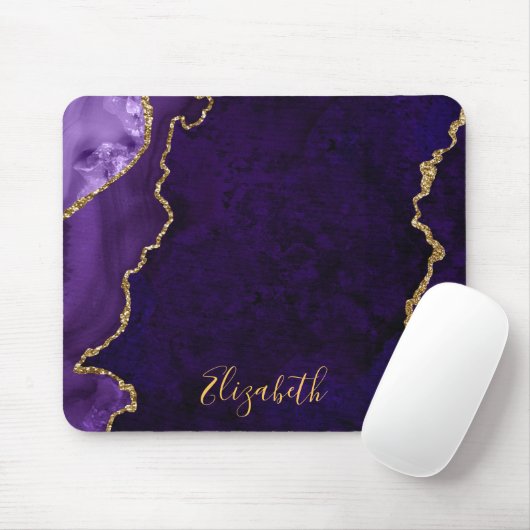 Aquarellfarben Lila Goldmarmor Agate Geode Mousepad (Mit Mouse)