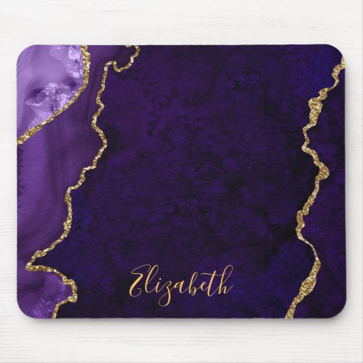 Aquarellfarben Lila Goldmarmor Agate Geode Mousepad (Vorne)