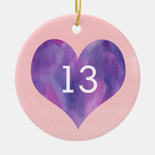 Aquarellfarben Lila Herz 13. Geburtstag Keramik Ornament (Vorne)