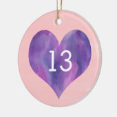 Aquarellfarben Lila Herz 13. Geburtstag Keramik Ornament (Links)