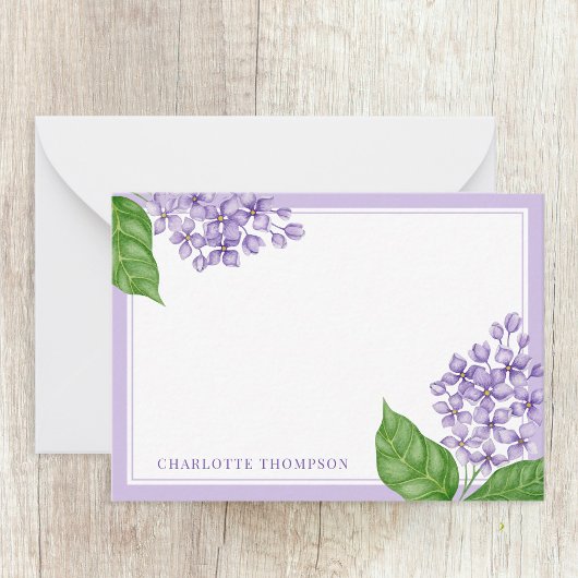 Aquarellfarben Lila Lilacs und Personalisierter Na Mitteilungskarte