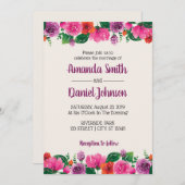 Aquarellfarben Lila Rosa Blume Einladung (Vorne/Hinten)