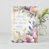 Aquarellfarben Lila rosa Hochzeit Einladung (Stehend Vorderseite)