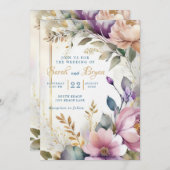 Aquarellfarben Lila rosa Hochzeit Einladung (Vorne/Hinten)