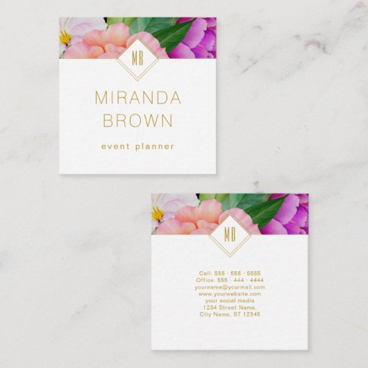 Aquarellfarben Lila rosa Rosen Moderne Quadratische Visitenkarte (Vorne/Hinten)