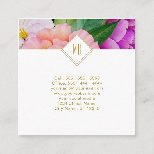 Aquarellfarben Lila rosa Rosen Moderne Quadratische Visitenkarte (Rückseite)