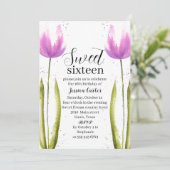 Aquarellfarben Lila Tulips Bläsersüß 16 Sechzehn Einladung (Stehend Vorderseite)
