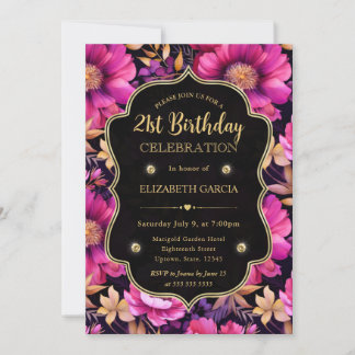 Aquarellfarben Lila und Gold Blume 21. Geburtstag Einladung
