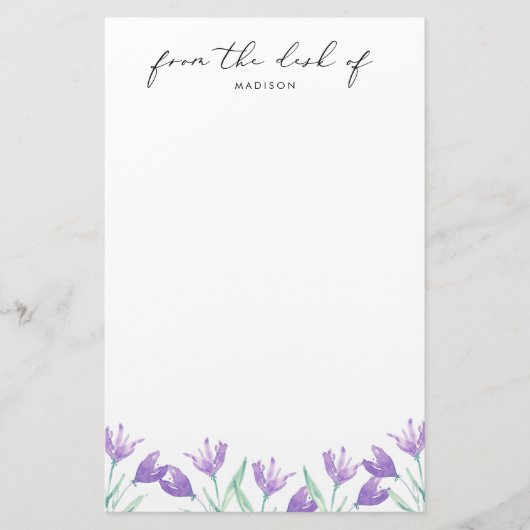 Aquarellfarben Lilac-Blume Personalisiert Briefpapier (Vorderseite)