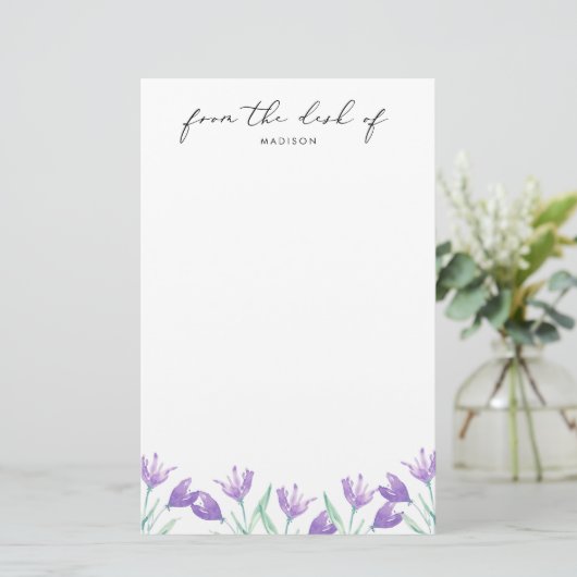 Aquarellfarben Lilac-Blume Personalisiert Briefpapier (Stehend Vorderseite)