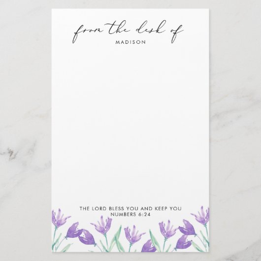 Aquarellfarben Lilac-Blume Personalisierte Schrift Briefpapier (Vorderseite)